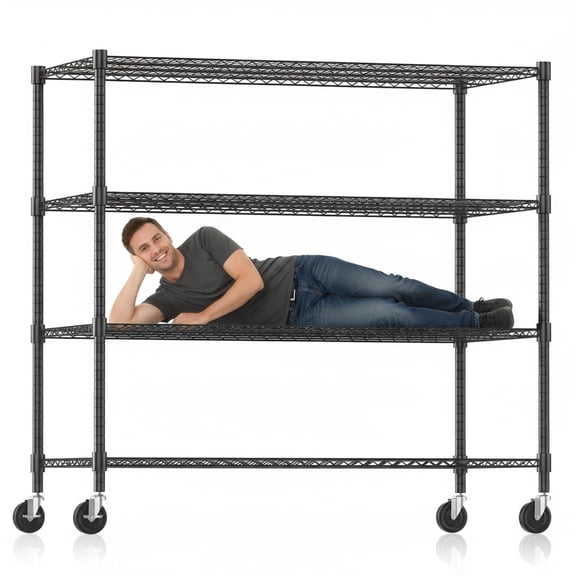Legooin 60" x 24" x 72" Heavy Duty Garage Storage Rack Rolling Wire Rack Height Adjustable Steel Shelves for Industrial Residential Use, Black