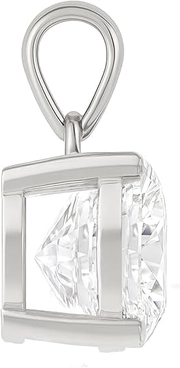 14K Solid White Gold Lab Grown Moissanite Round Cut Solitaire Pendant | Dangle Bail | 8.0mm 2.0 CTW | 16–18” Adjustable Box Link Chain| Fine Jewelry Luxury Gift | Birthday, Anniversary, Mothers Day