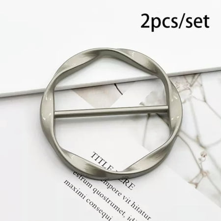 K-KED 2PCS Women Girls Tie T-Shirt Buckle Ring Metal Clothes Clip Scarf Brooch Gift-Matte Silver-2Pcs