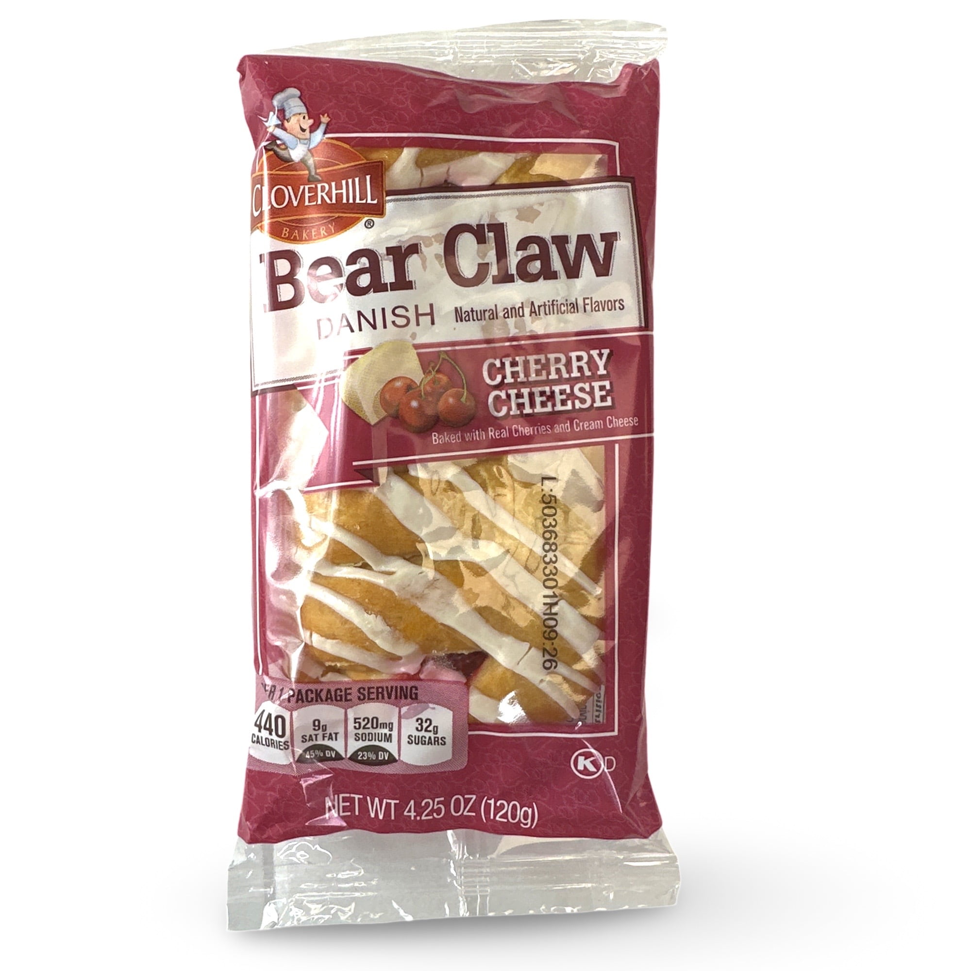 Cloverhill Bear Claw Cherry Cheese Danish, 4.25 Ounce, 36ct