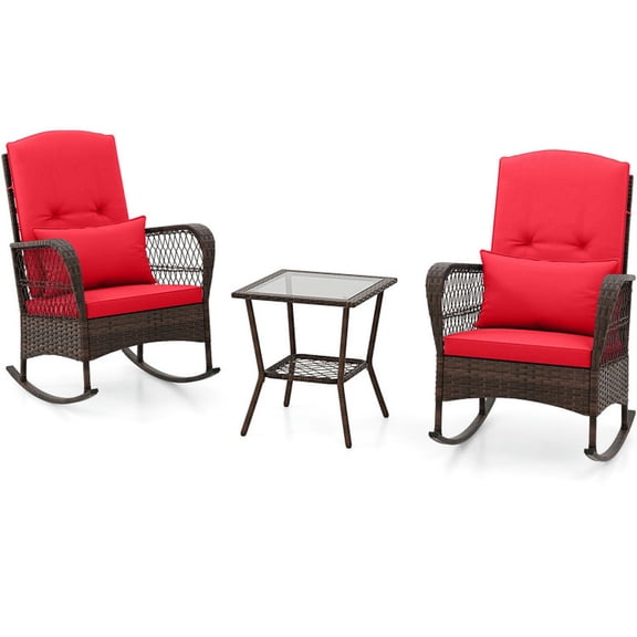 Kadyn 3 Pieces Rocking Bistro Set with 2-Tier Coffee Table-Red