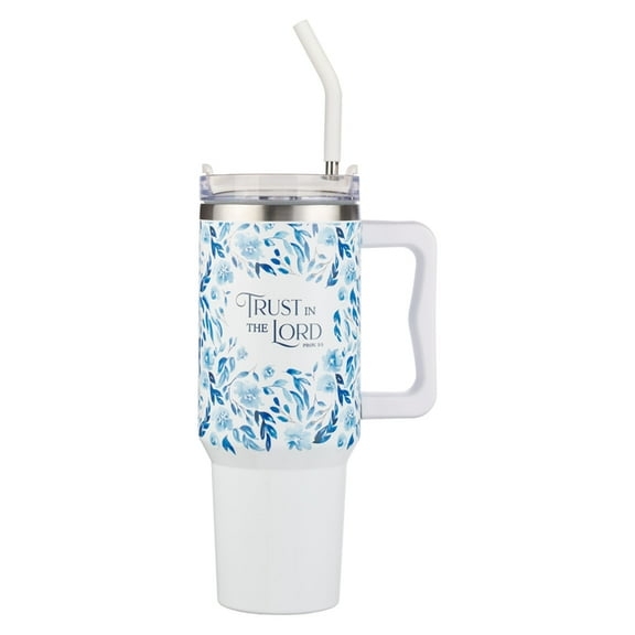 Tumbler W/Straw SS Blue Floral Trust Prov. 3:5, (Hardcover)