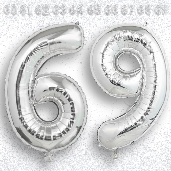 Silver Number 69 Mylar Foil Balloon 32 inch - Helium or Air Filled Metallic Balloons for 69th Birthday Party, Graduation, Corporate Event Decorations