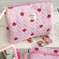 thumbnail image 2 of Quilted Strawberry Portable Make Up Bags Zipper Closure Travel Cosmetic Bags Large Skincare Brush Organizer Pouches for Women and Girls (M), 2 of 8