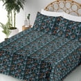 thumbnail image 3 of Ambesonne Nature Fitted & Flat Sheet with Shams 4 Pcs Set, Tropical Botanical Floral, Queen, Marigold Black Fern Green, 3 of 5