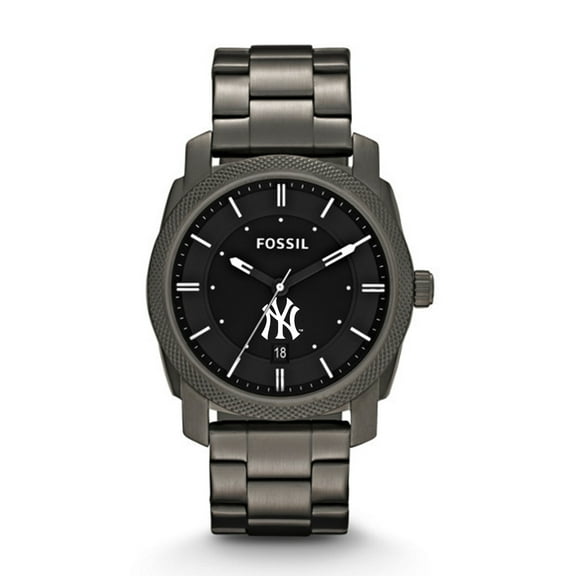 Men's Fossil Gray New York Yankees Machine Smoke Stainless Steel Watch