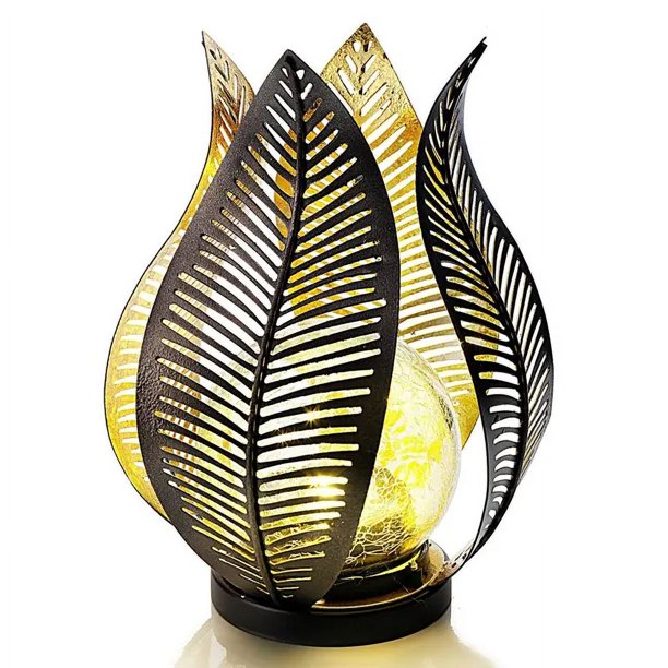 Luces solares decorativas para exteriores, decoración de jardín, luces solares de hoja de palma de metal impermeables para decoración al aire libre, patio, césped, patio, mesa. Lámpara de me