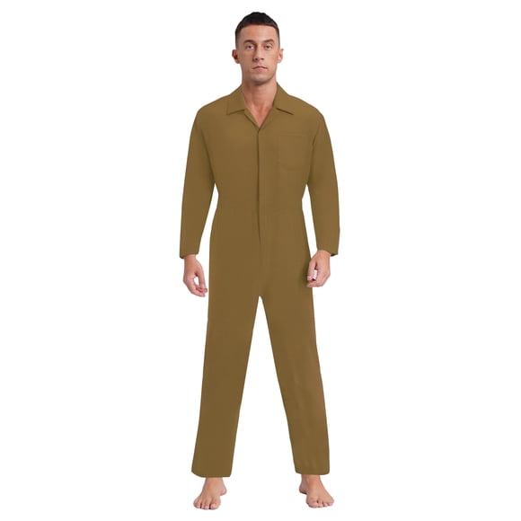 CHICTRY Men's Long Sleeve Zipper Coveralls Lightweight Mechanics Jumpsuits Workwear Work Overalls Khaki 3XL