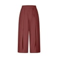 thumbnail image 5 of Roncen Women's Solid Color Wide Leg Cropped Pants - Casual Elastic Waist Pleated Trousers with Pockets, 5 of 9