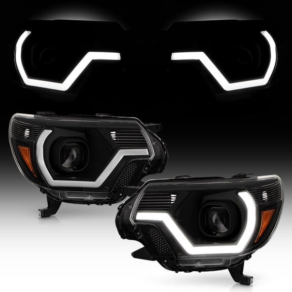 For 2012-2015 Toyota Tacoma Pickup Black LED Tube Projector Headlights Headlamps