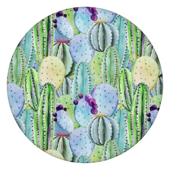 Round Tablecloth with Elastic Edge, Waterproof Vinyl Featuring Boho Cactus and Southwestern Succulent Designs, Backed Non-Slip Table Cover Fits 44-50 Inch Round Tables