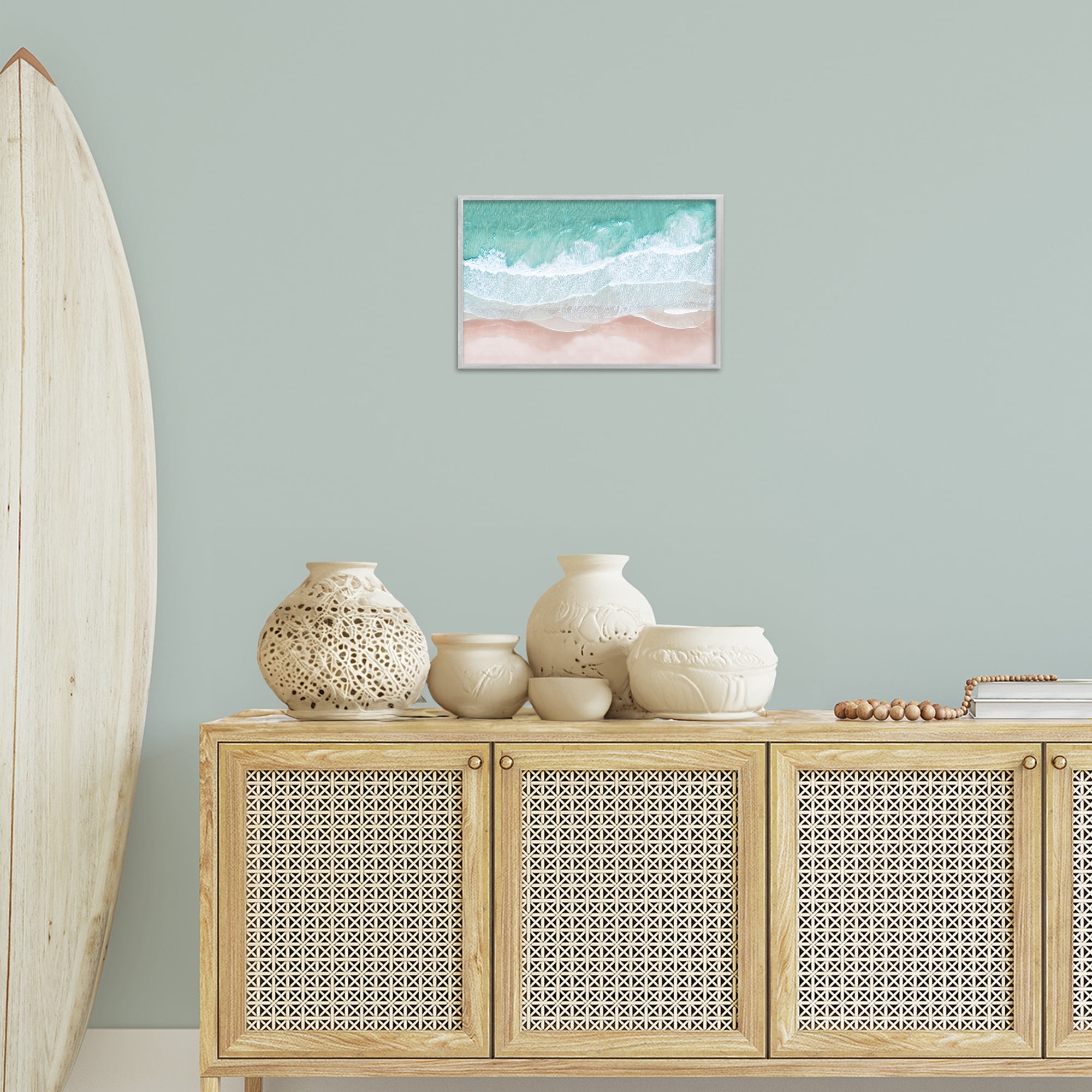 Stupell Industries Aerial Sea View Coastal Painting Gray Framed Art Print Wall Art, 18 x 12