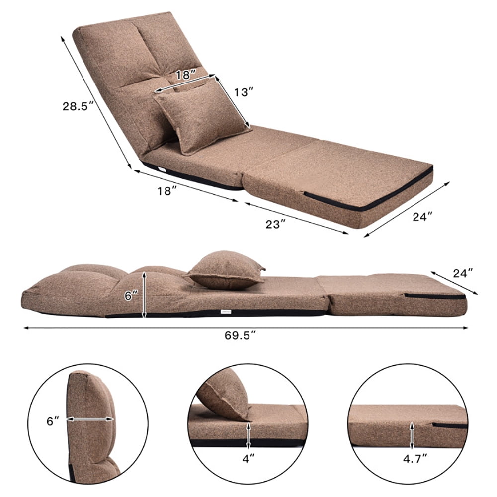 Finihen Folding Sleeper Couch, Fold Down Flip Convertible Sleeper Couch with Pillow, Foldable Mattress for Living Room, Dorm, Home, Office, Apartment, Brown Finihen Folding Sleeper Couch, Fold Down Flip Convertible Sleeper Couch with Pillow, Foldable Mattress for Living Room, Dorm, Home, Office, Apartment, Brown