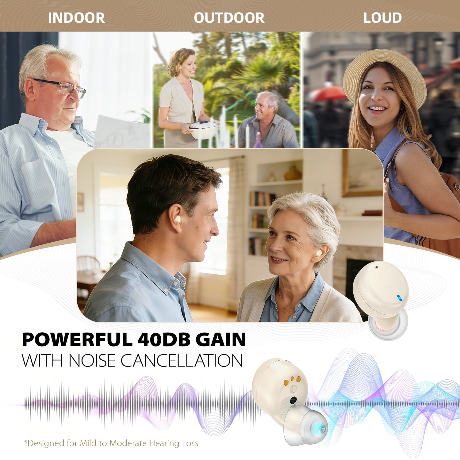 Hearing Aids for Seniors and Adults Rechargeable, ABLEGRID OTC Hearing Aids, In-Ear Touch Control Nano Hearing Aids with Noise Cancelling, App-Enhanced Gain, White