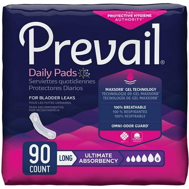 Prevail Incontinence Bladder Control Pads, Ultimate Absorbency, Long, 90 Count