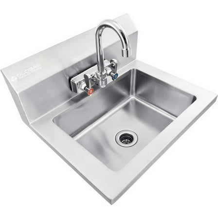 Global Industrial Stainless Steel Wall Mount Hand Sink W/Faucet & Strainer 14""x