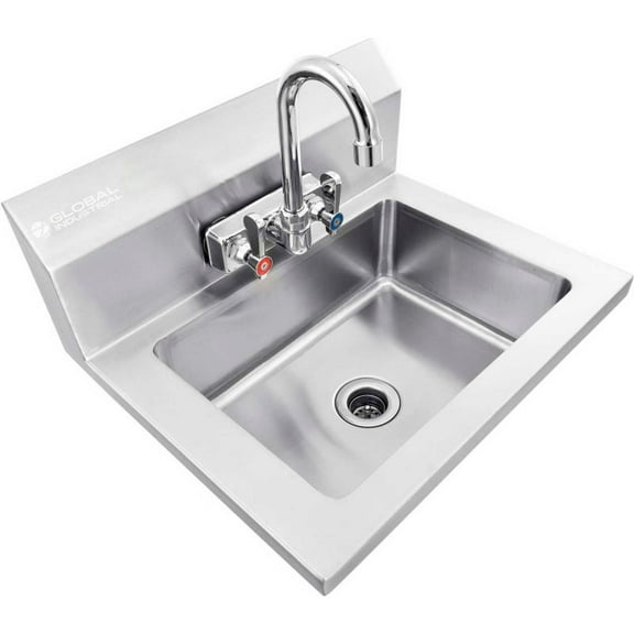 Global Industrial Stainless Steel Wall Mount Hand Sink W/Faucet & Strainer 14""x