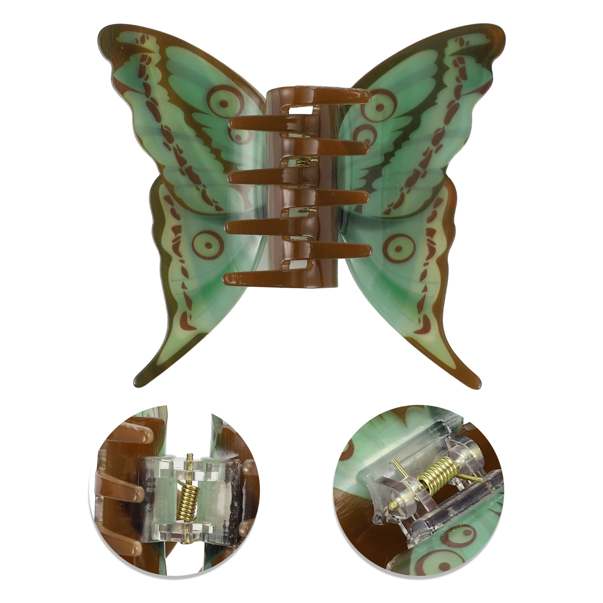 Unique Bargains Butterfly Hair Clips Hairdo Clip for Women 4.13"x3.74"x1.57" Green Brown