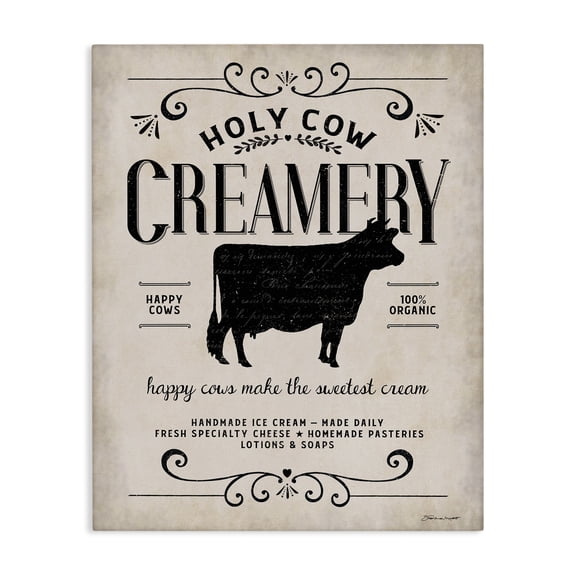 Stupell Industries Rustic Lodge Creamery Cow Rustic Farm Textured Word Design Canvas Art, 24 x 30, by Stephanie Workman Marrott