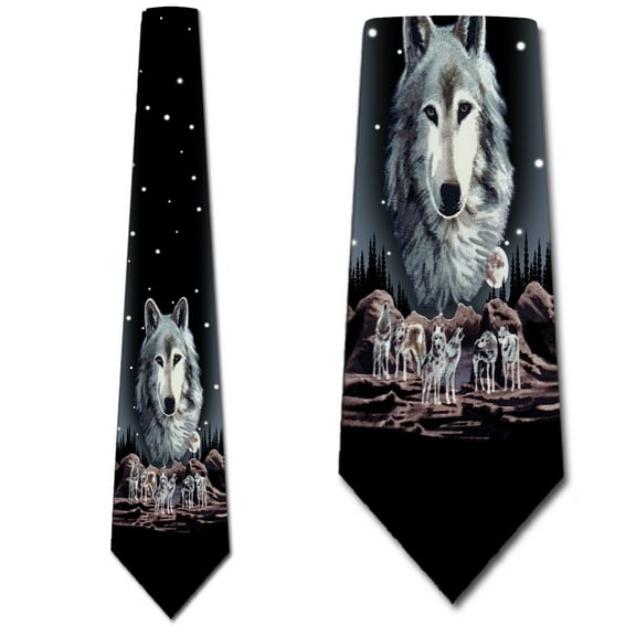 Wolves at Night (Black) Necktie Mens Tie