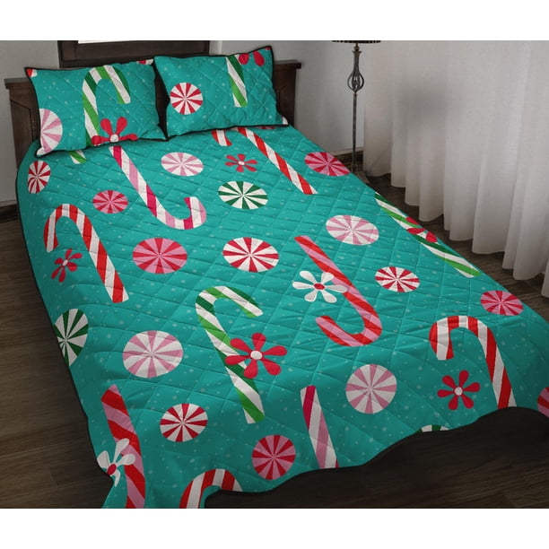 Juego de cama edredón con estampado de caramelos navideños