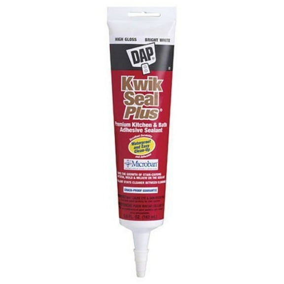 Dap 18526 Kwik Seal Plus Kitchen & Bath Microban Caulk, 5.5 Oz, White, Each