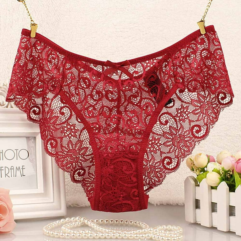 DNDKILG Breathable Hi Cut Soft Panties for Women Underwear High Waist  Comfort Lace Briefs Red XL 