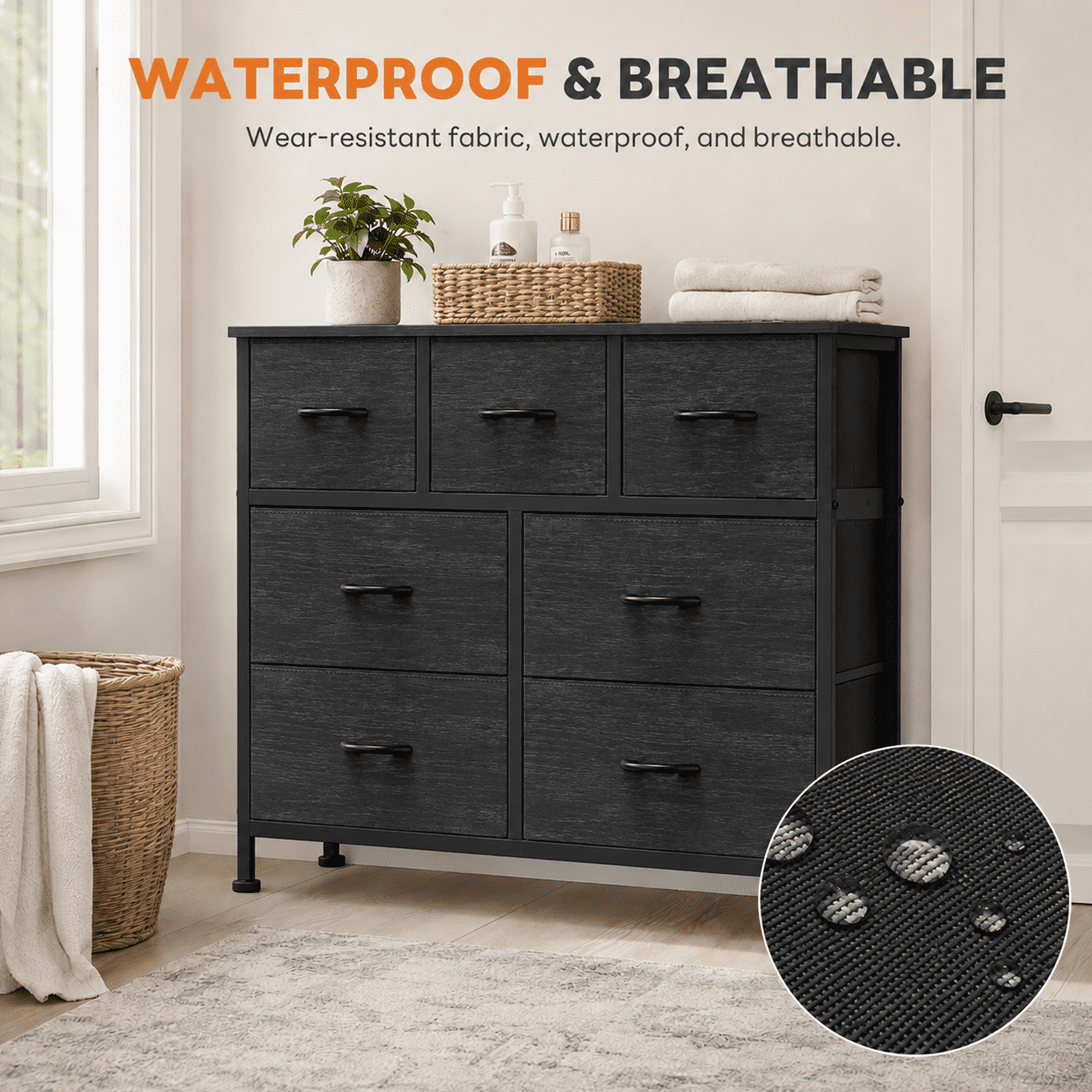 Alvantor 7/8/9-Dresser, Dresser for Bedroom Organizer Storage, Fabric Storage Tower with Sturdy Steel Frame, Wooden Top & Easy Pull Fabric Bins, Dresser for Living Room Entryway Clothes Organization