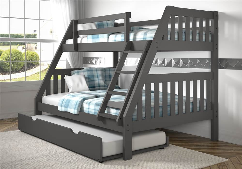 Full Mission Bunk Bed With Twin Trundle, Xander Gray Twin Full Bunk Bed