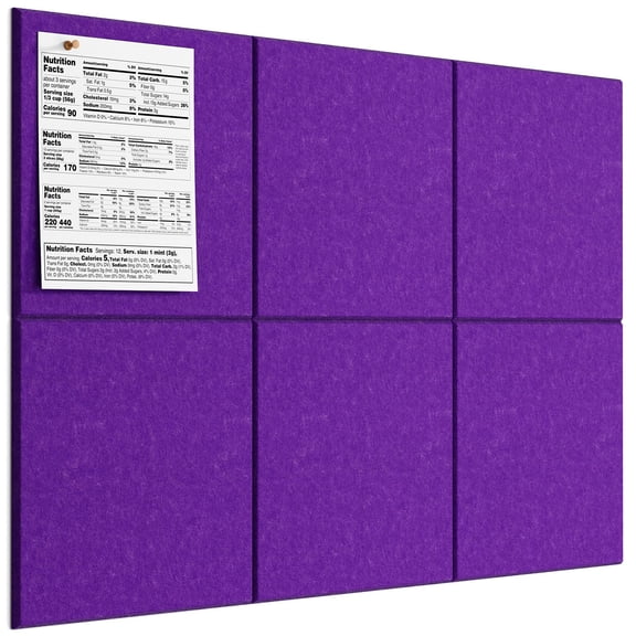 MaxGear 6-Pack Felt Bulletin Board Tiles, 11.8"x11.8" Violet Wall Panels with Push Pins for Office, Home