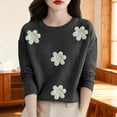 thumbnail image 6 of Women's Embroidered Beaded 3D Floral Sweater, Machine Knit Crewneck Pullover, Dimensional Floral Applique Blouse, Elegant Floral Embroidery Top, Holiday Party Sweater for Women Black M, 6 of 9