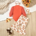 thumbnail image 3 of Fesfesfes Girls Outfit Thanksgiving Printed Girls Long Sleeved Jumpsuit Turkey Printed Flared Pants Set Girls Long Sleeved Pants Headband Three Piece Set, 3 of 7