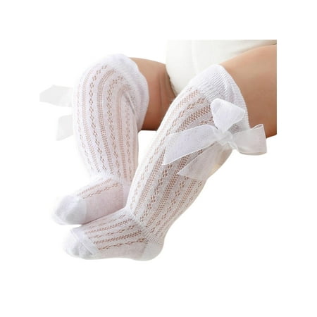 

Seyurigaoka Infant Baby Girls Long Stockings Princess Solid Color Cute Bowknot Breathable Loose Mouth Socks Over-The-Knee Socks