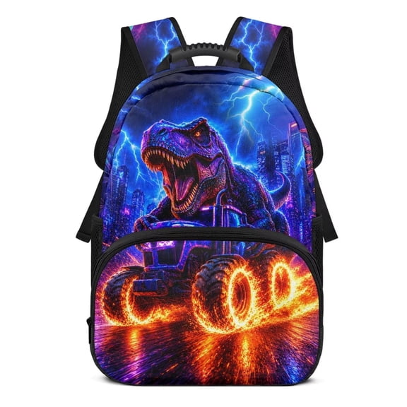 Uorisanigo Kids Backpack for School, Large Capacity 17 Inch Lightning Fire T-Rex Bookbag with Adjustable Padded Straps, Ideal for Boys Girls Sports and Daily Use