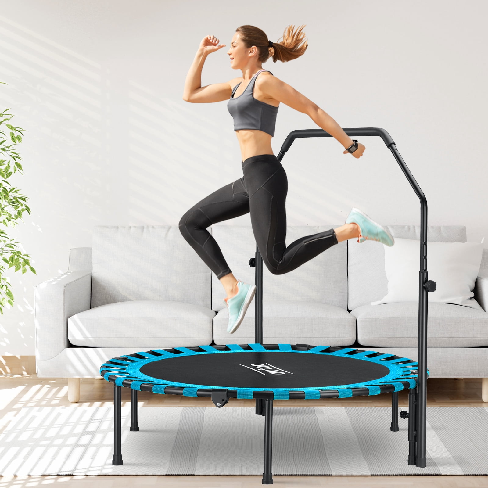 AOTOB 48” Fitness Trampoline for Adults, Foldable Mini Rebounder with Durable Bungees for Workouts Sports, 550lbs