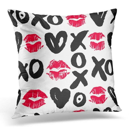 USART Lipstick Kisses Hearts and Lettering Endless with Fuchsia Lips Imprints Messy Shapes and XOXO Pillow Case Pillow Cover 20x20