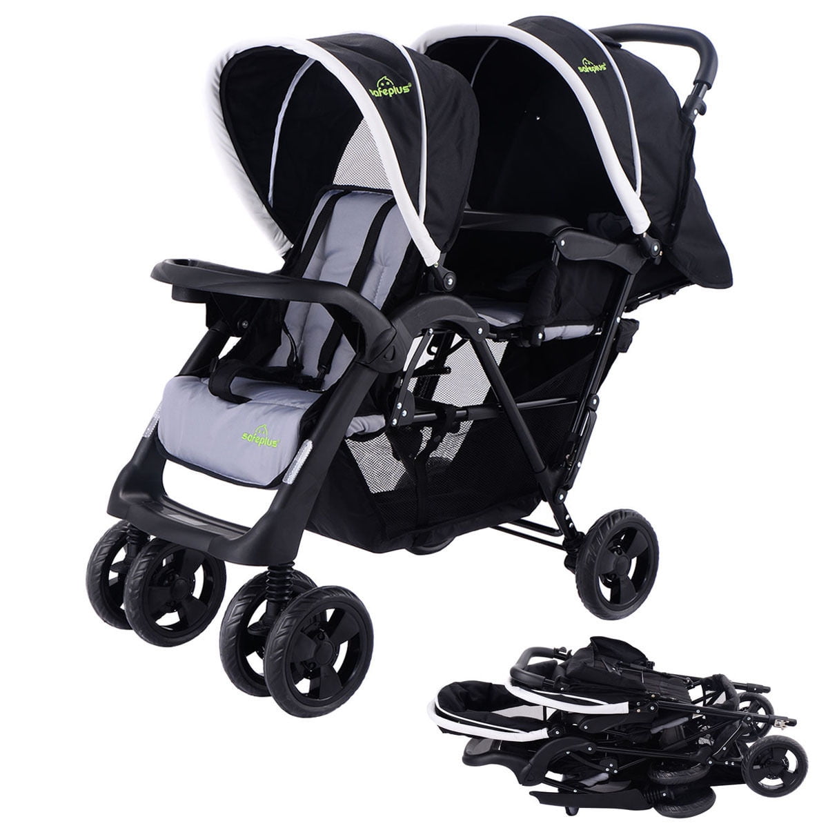 costway foldable face to face twin baby stroller double kids infant reclining seats gray