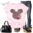 thumbnail image 5 of Women Teen Leopard Print Mickey Ears with Flowers Shirt Floral Adult Women Ladies Boho Character Tshirt (XX Large, Light Pink), 5 of 7