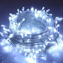 Christmas Lights Outdoor, 33Ft 100 LED Cool White String Lights, 8 Mode Plug in Waterproof Decor Twinkle Lights for Bedroom Xmas Thanksgiving Wedding Party Garden Yard Tree Decoration