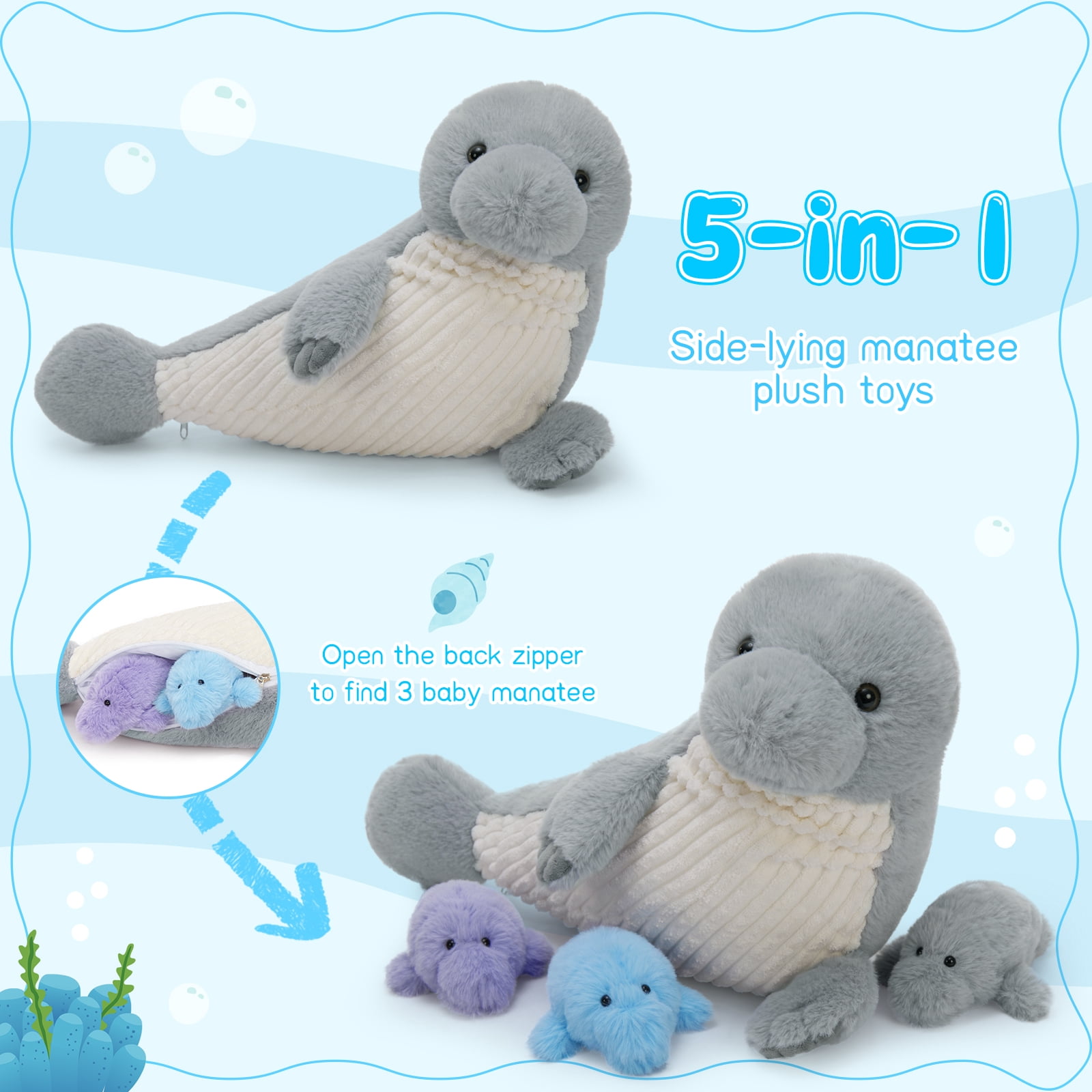 MaoGoLan 4pcs Manatee Stuffed Animals with 3 Little Manatee Plush Toys