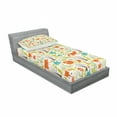 thumbnail image 3 of Ambesonne Animal Fitted Sheet & Pillow Sham Set, Wild Fox Wolf Flower, Queen, Orange Green and Blue, 3 of 3