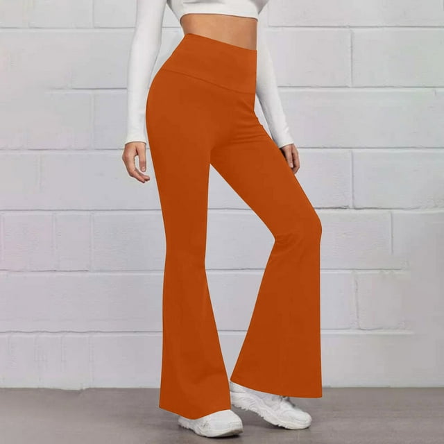 LOVZFMLL Women's Pants, Solid Color Tight Fitting Hip Shaping Flared Yoga Pants Orange, L