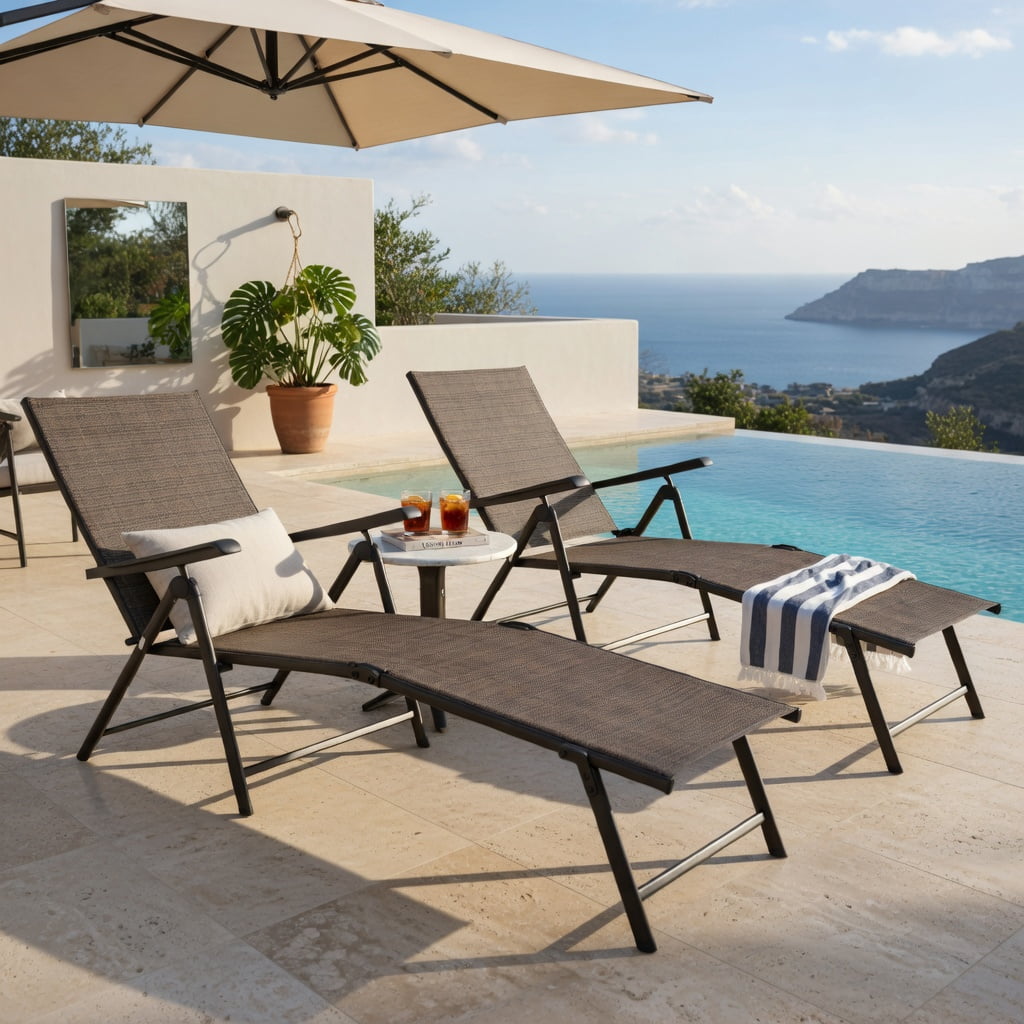 Hommoo Adjustable Outdoor Chaise Lounge Chair, 5-Position Reclining Steel Frame Patio Lounger with Textilene Seat, Tan