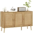 thumbnail image 1 of HOMCOM Bohemian Sideboard with Rattan Doors & Adjustable Shelf Natural Wood, 1 of 10