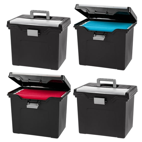 IRIS USA File Box with Lid File Organizer for Letter File w/ Organizer-Lid, Water Resistant Document Box, Plastic Mobile Filing Organizer, Secure Buckle, P