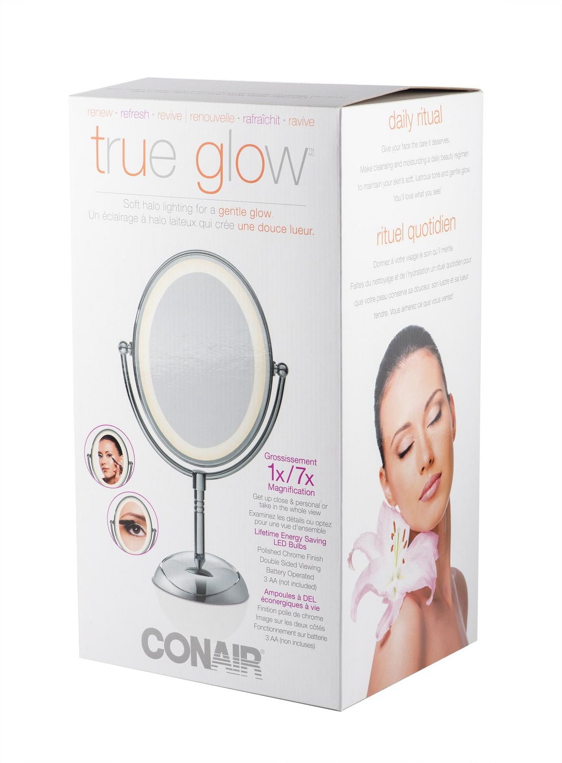 True Glow 1x/7x LED Lighted Makeup, Lighted Mirror
