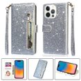 thumbnail image 1 of Case for FOXDOCK iPhone 15 Pro Glitter Zipper Wallet Case with Short Hand Strap, 1 of 4
