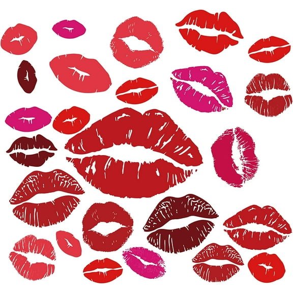 Red Lips Wall Stickers 25PCS Large Size Kisses Stickers Self-Adhesive Vinyl Wall Art Decals Valentine's Day Trendy