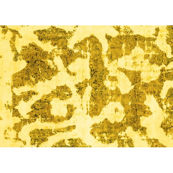 Ahgly Company Machine Washable Indoor Rectangle Abstract Yellow Modern Area Rugs, 5' x 8'