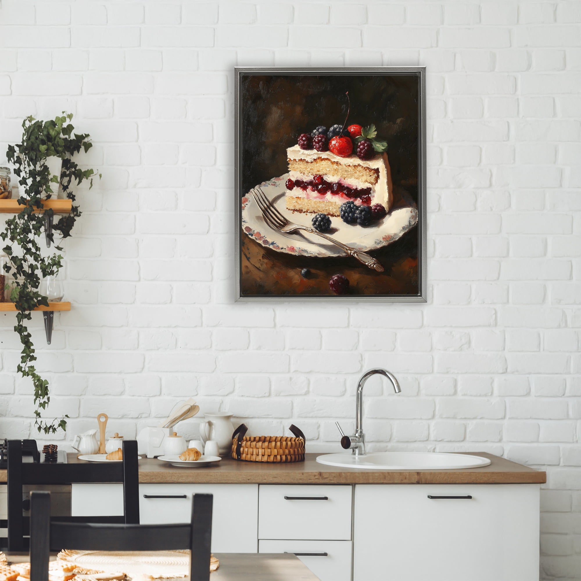 Stupell Industries Berry Topped Cake Slice Gray Framed Floater Canvas Wall Art, design by Franklyn Gregory